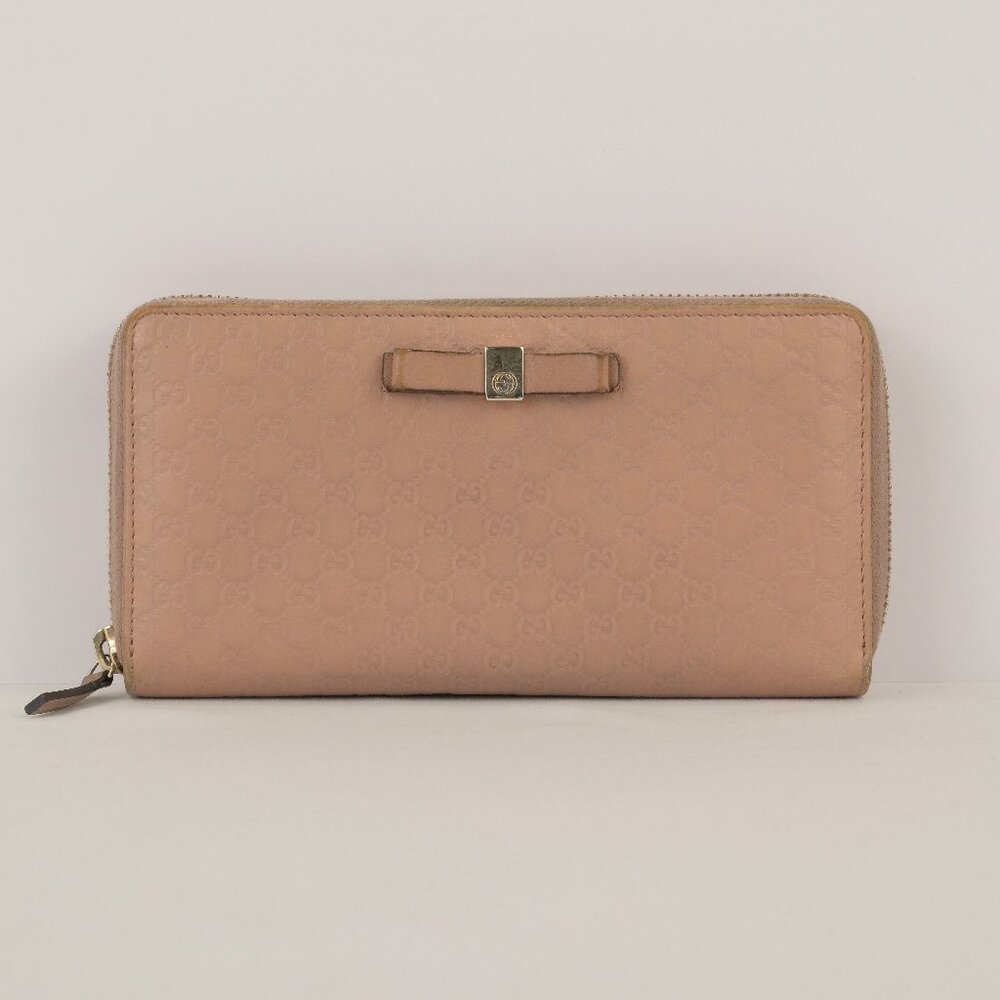 Gucci Micro Guccisima Bow Continental Zip Wallet, Beige Pink, Leather